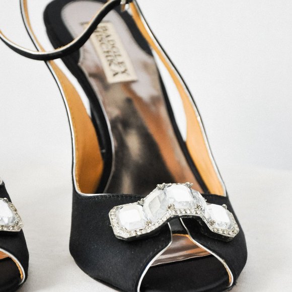 Badgley Mischka Black Satin High Heels - Picture 8 of 9